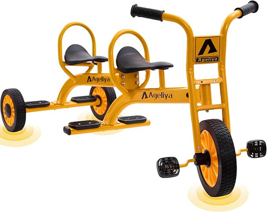 Kids Tandem Tricycles for 3-5 Year olds, Preschool Pedal Trike for Group Yard Play, Sturdy Metal Frame,Solid Rubber Tires, Ideal for Outdoor Daycare Playground Kindergarten Joyride