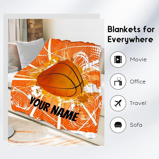 Personalized Basketball Blanket for Girls, Custom Basketball Gifts with Name for Girls, Sport Throw Blankets for Team, Kids Throws for Couch Sofa (30x40 Inch)