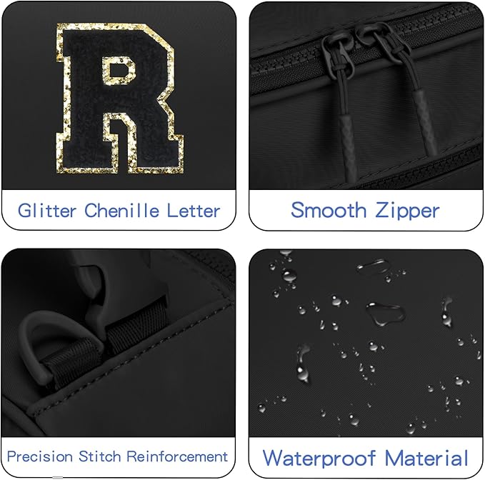 Initial Insulated Lunch Bag for Boys Kids, Back to School Gift, Reusable Leak-proof Lunch Box with Adjustable Strap for School Daycare Travel Picnic（Black，R）