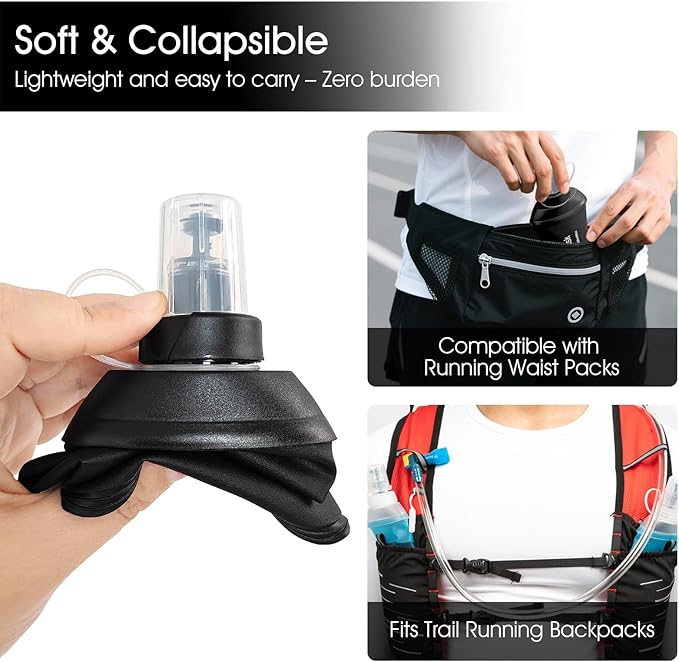 GYGYL Soft Flask, TPU Collapsible Soft Water Bottle for Hydration Pack, Running Vest, Leak-Proof Folding Water Bottle for Hiking Cycling Climbing Jogging-150ml Black, 2pcs