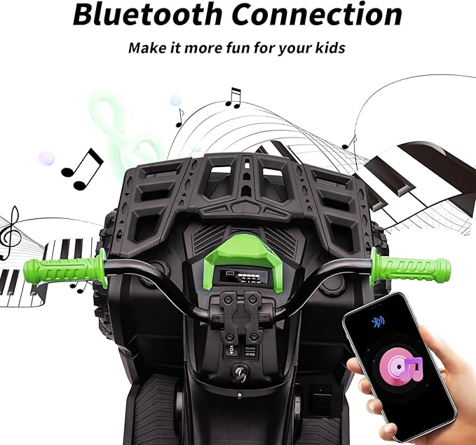 12V Kids 4 Wheeler ATV, 2-Seater Electric ATV Four Wheeler for Big Kids with Bluetooth, 14.4" Big Wheels - Green