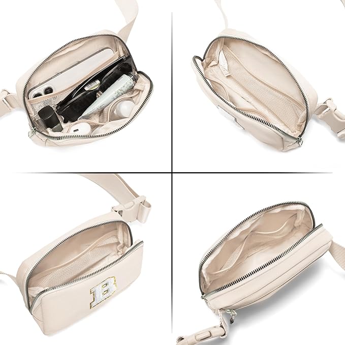 Gitus Birthday Gifts for 8 9 10 11 12 13 Year Old Girls Personalized Fanny Pack Crossbody Bags with Initial Letter Patch Belt Bag for Teen Girls Cute Trendy Stuff Travel Essentials (Ivory-B)