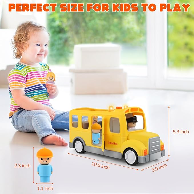 Nicmore School Bus for Toddlers: Musical Toy With Lights, Sounds & 5 Figures for Ages 1-4 | 1st 2nd Birthday Gifts for Kids 18 Months+