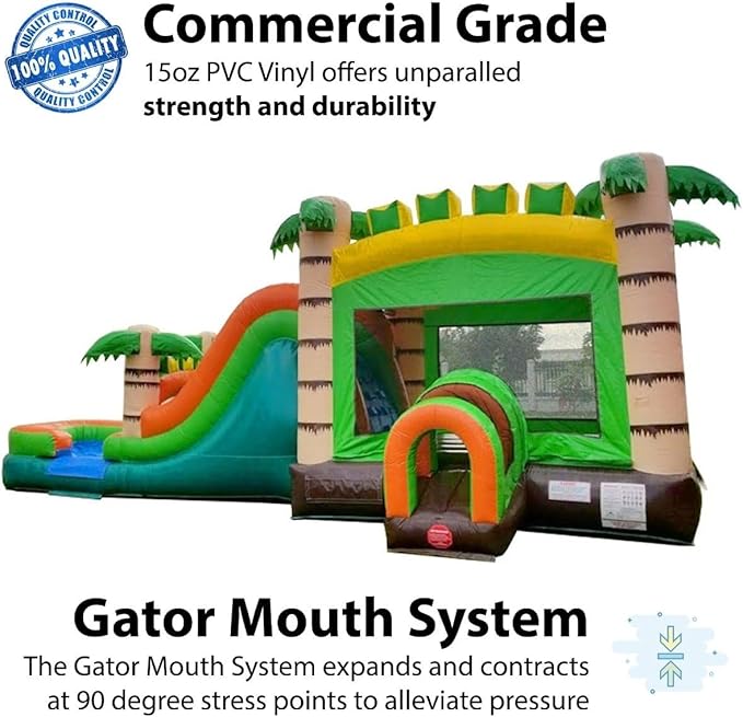 TentandTable Inflatable Bounce House Water Slide for Kids 5-12 Large, Commercial Grade Mega Bouncy Castle for Adults, Jump House, Includes Electric Air Blower, 32' L x 16' W x 15' H, Tropical Jungle