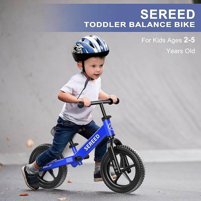 SEREED Toddler Balance Bike 2 Year Old, No Pedal Kids Toy Bike for 2-5 Years Old, Tool-Free Adjustment, Gift for 2-3 Boys Girls, Customize Plate with 3pcs Stickers (Blue)