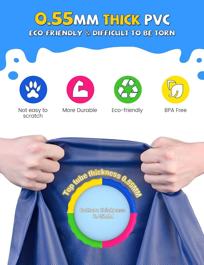 VISTOP Non-Slip Splash Pad for Kids and Dog, Thicken Sprinkler Pool Summer Outdoor Water Toys - Fun Backyard Fountain Play Mat for Baby Girls Boys Children or Pet Dog (87 inch, Red&Yellow&Green&Blue)