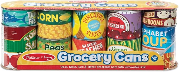Melissa & Doug Let's Play House, 10 Grocery Cans with Removable Lids, Toy Food & Play Kitchen Accessories, Preschool Learning Toys for Girls & Boys 3+