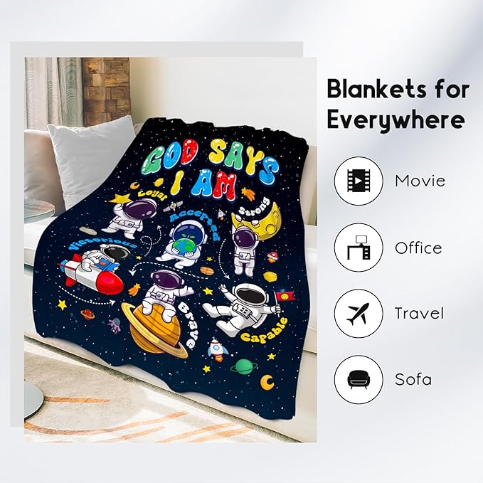 Planet Blanket, Kids Throw Blanket for Boys, Planet Gifts for Toddler Child, God Says I Am Blanket for Kids, Inspirational Gifts for Son, Soft Plush Toddler Throw Blankets for Sofa Bed, 50"x60"