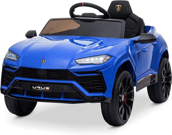 Kidzone Ride On Car 12V Lamborghini Urus Kids Electric Vehicle Toy w/Parent Remote Control, Horn, Radio, Port, AUX, Spring Suspension, Opening Door, LED Light - Blue