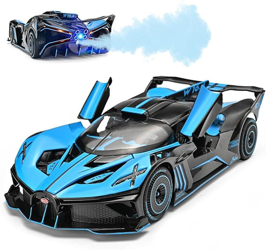 Toddler Car Toys 1/24 Diecast Cars Compatible for Bolide Model Car Collection,Spray Bolide Toy Car for Boys,Pull Back Cars with Light and Sound,Toy Cars for Boys Age 4-7（Blue）