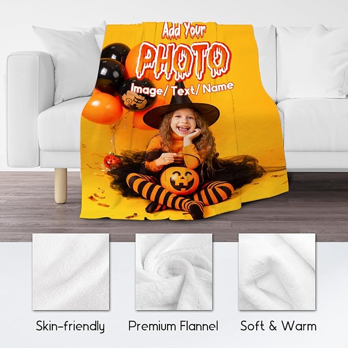 Custom Blanket - Personalized Throw with Name - Customized Photo Gifts for Family Friends - Add Your Design - 60"x80" Fleece Halloween Blankets for Party Decor