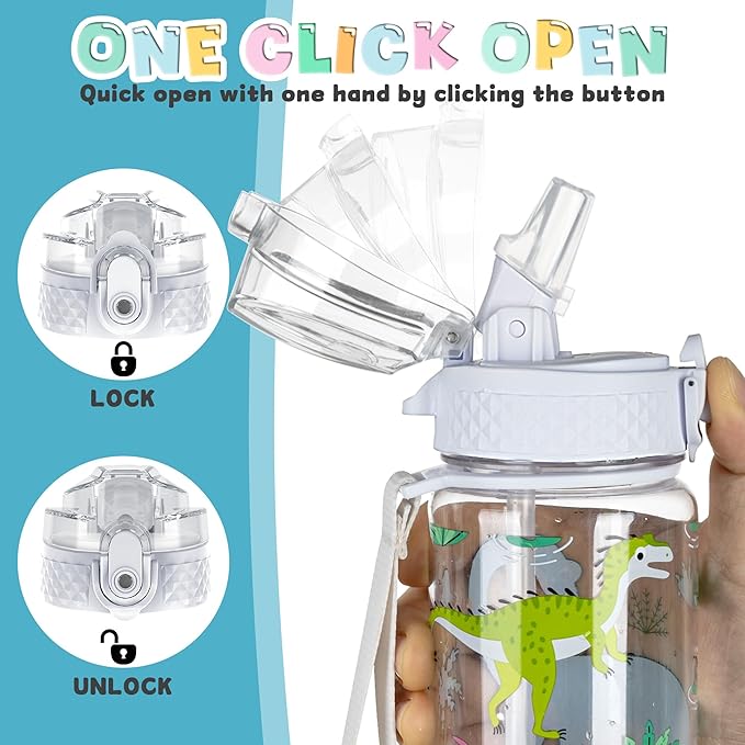 OLDLEY 17oz Kids Water Bottle for school Girls Boys, Water Bottle With Silicone Straw, Leak-Proof Tritan BPA-Free, Reusable water bottles for kids, Dinosaur