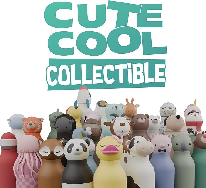 asobu Bestie Bottle Insulated Stainless Steel Water Bottle with Detachable Soft Animal Head Fun Drinking For Kids and Teens with Flexible Reusable Straw 16 Ounce (Fox)