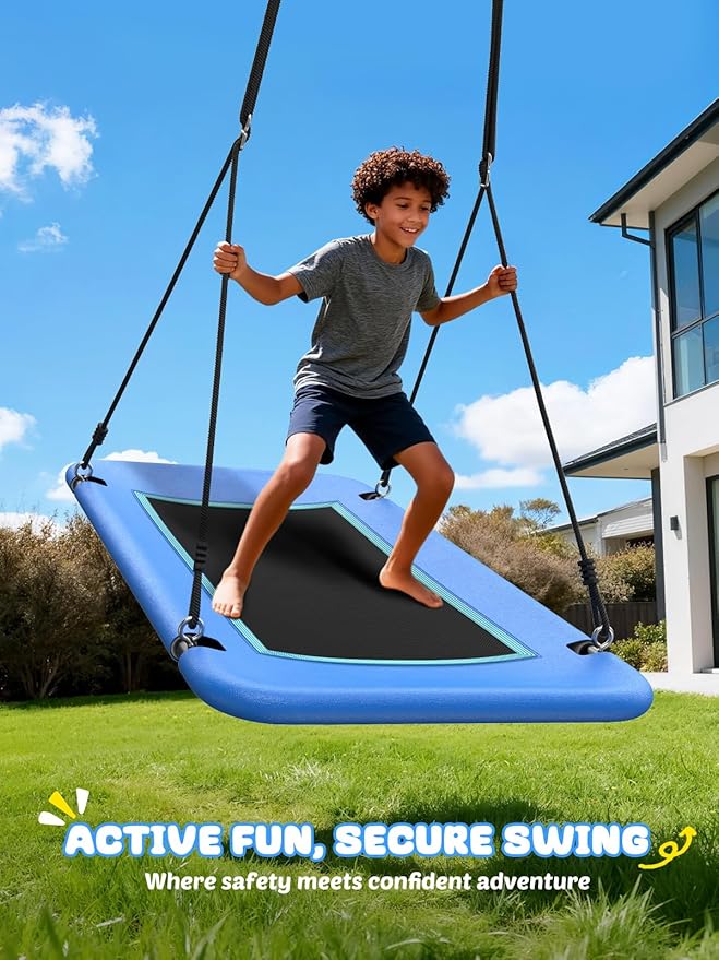 Trekassy 60" Extra Large Rectangle Tree Swing - Heavy Duty 700lb Capacity, Waterproof Platform for Kids & Adults with Complete Installation Kit & 2 Tree Straps (Blue)