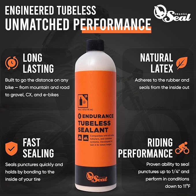 Orange Seal - Endurance Formula Tubeless Bike Tire Sealant | Long Lasting, Fast Sealing | for MTB, Road, CX and Gravel Bicycle Tires