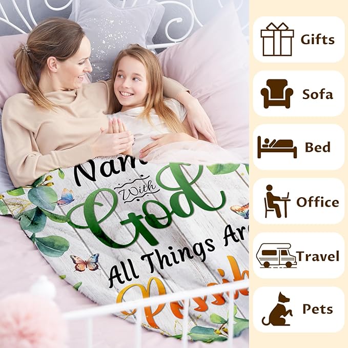 Personalized Blanket for Women Girls, Christian Throw Blanket Gifts for Kids Teens Adults, 50"x60" Cute Custom Flannel Blankets Gift for Girl Soft Lightweight Throws for Couch Sofa Bed Decor
