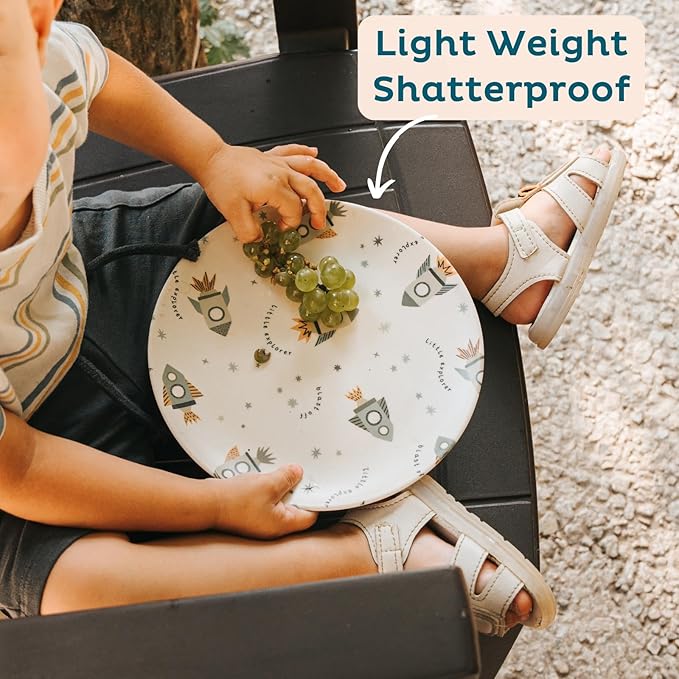 Nook Theory 4 Pack Reusable Bamboo Plates - Non-Toxic Toddler and Kids Plate, Dishwasher Safe, Not Microwavable Dinnerware (Terrayellow 8")