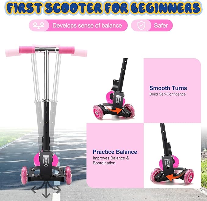 Heavy-Duty Kids 3-Wheel Scooter – Adjustable Height Handlebar, Sturdy Metal Frame, Non-Slip Deck, Foldable, for Ages 2+ (110 lbs Capacity)