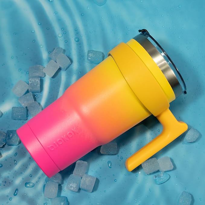 BJPKPK Tumbler With Handle And Straw Lid 30 oz Stainless Steel Insulated Coffee Tumbler Cups For Home, Office or Car,Pink Yellow Rose