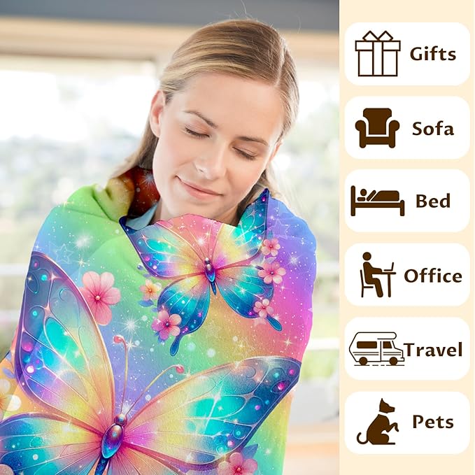 Butterfly Blankets and Throws Personalized Blankets for Kids Teens Adults, 60x80 Inches Twin Size Lightweight Soft Comfy Custom with Name Throw for Living Room Home Decor