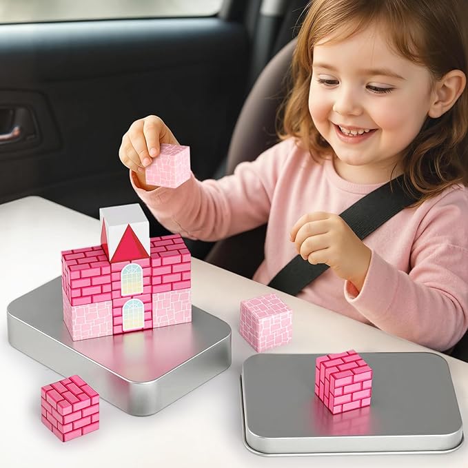 3 otters 12PCS Magnetic Building Blocks, STEM Learning Toys Magnetic Cube Kids Travel Activities with Storage Box for Girls Boys Birthday Christmas Party Gift (Castle)