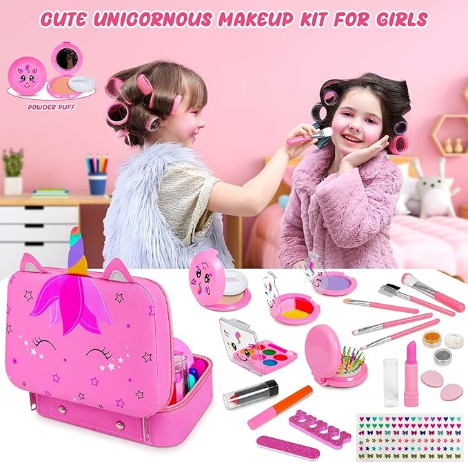 2 In 1 Kids Makeup Sets for Girls 3-5 5-8 8-12 Nail Art Machine Kits for Girl Toys Real Makeup Kit Pretend Makeup Set Princess Dress Up Christmas Birthday Gifts For 3 4 5 6 7 8 9 10 11 12 Girl Boy