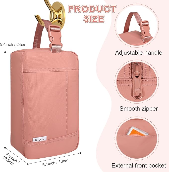 NOL Natural Organic Lifestyle Freezable Snack Bag, Leakproof Cooler Lunch Bag, Reusable, Zip Closure with Buckle Handle Nylon Waterproof Snack Box for Work Travel-Dark pink