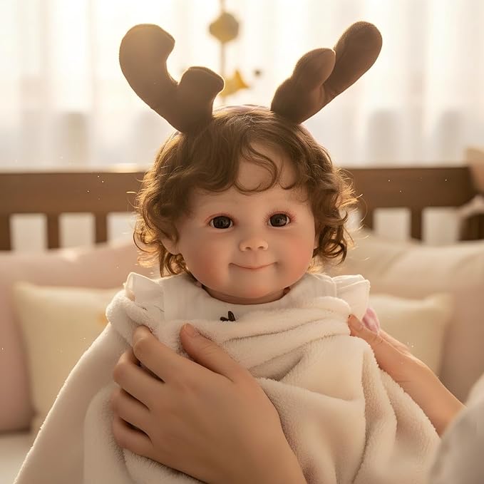 Smiling Reborn Baby Doll, 22-Inch Vinyl Realistic Newborn Baby Doll with Hand-Rooted Hair for 3+ Ages, Gifts, Collect