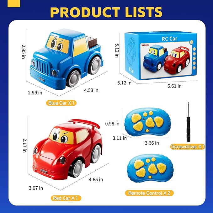 Remote Control Car for Toddlers 1-3 2-4 3-5, 2 Pack Cartoon 2.4 GHz RC Cars for Kids, Electric Hobby RC Car Toys, Christmas Birthday Gifts Toys for Kids Boys Girls 2 3 4 5 6 Years Old