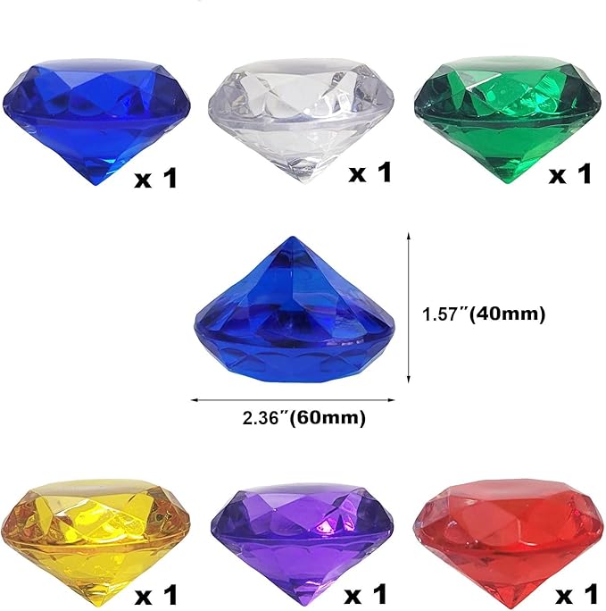 6PCS 60mm Extra Big Diving Gems Pool Toys - Colorful Diamond, Underwater Swim Training Gift for Kids, Summer Water Pool Game Set