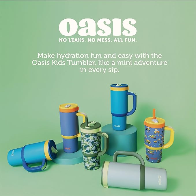 Ello Oasis 14oz Stainless Steel Toddler Tumbler with Handle & Retracting Straw, 100% Leakproof, Double-Wall Vacuum Insulated, Kids Water Bottle for School, BPA Free, Dishwasher Safe, Glacier