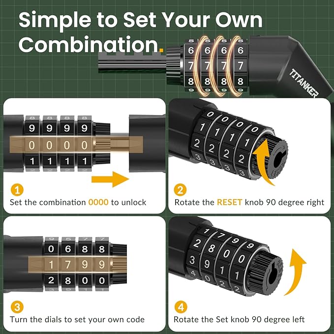 Titanker Bike Lock Cable, 4 Feet Bike Cable Lock Basic Self Coiling Kids Bike Lock Combination with Complimentary Mounting Bracket, 5/16 Inch Diameter (4FT, Blue-8mm)
