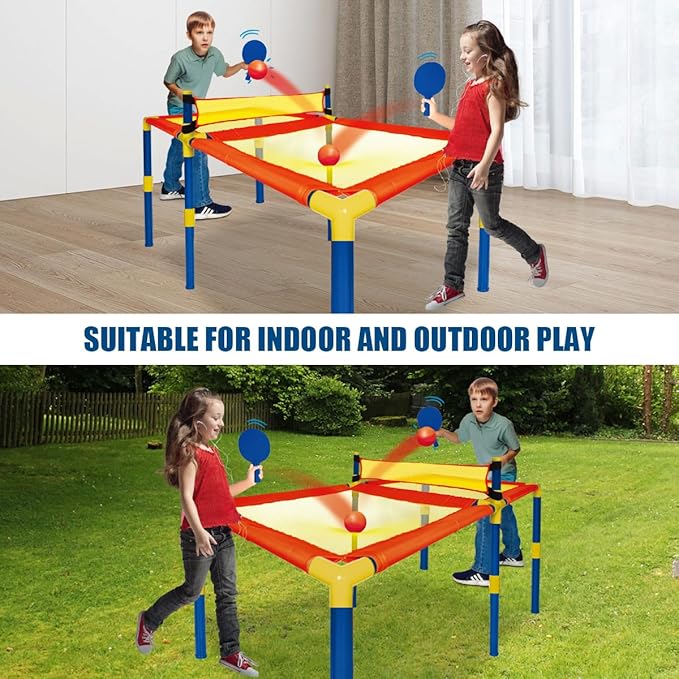 3 in 1 Trampoline Ping Pong Table Tennis Basketball Ball Score Games for Kids, Includes 2 Paddles, 2 Balls and Inflatable Basketball, for Indoor or Outdoor Use