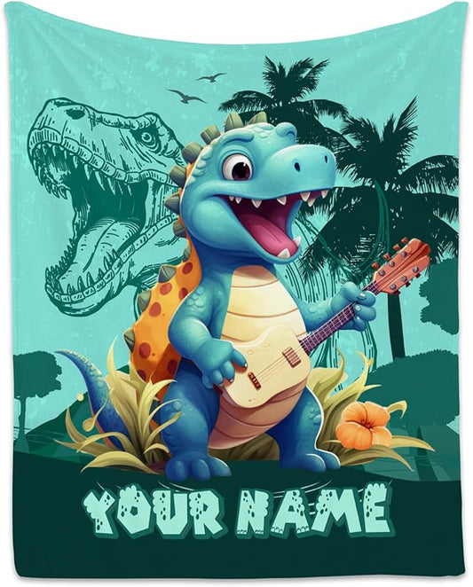 Personalized Blankets for Kids, Dinosaur Blanket for Boys, Dinosaur Gifts for Girls, 30"x40" Toddler Blankets for Son Daughter, Girls Throw for Couch Sofa, Fuzzy Plush Throw Boys Room Decor