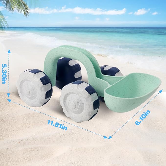 Asweets Beach Sand Toy Shovel Car, Organic Green Plastic Travel Beach Sand Toys for Kids Toddlers, Ideal Gift for Boys and Girls, 11.81''L x 6.10''W x 5.31''H