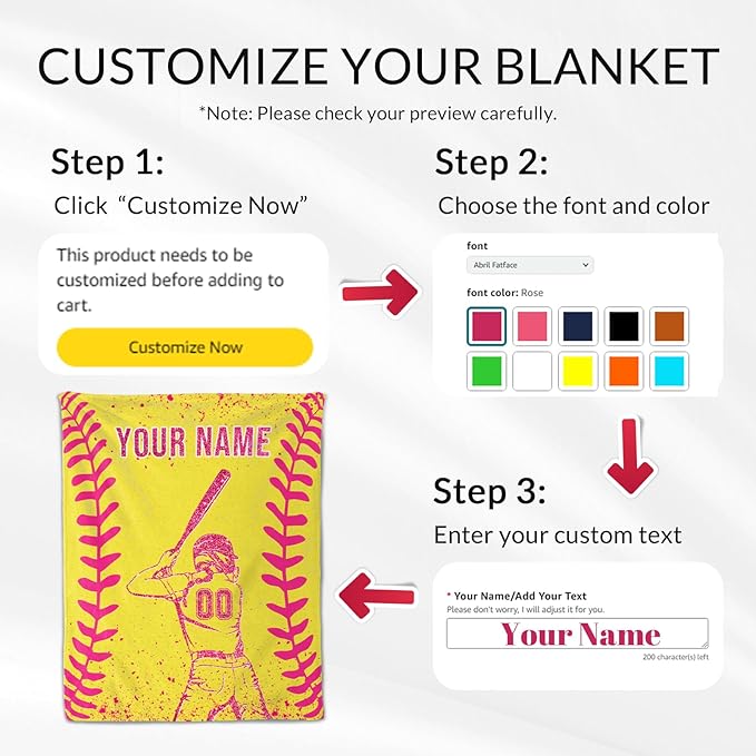 Personalized Softball Gifts for Girls - 30x40 Inches Softball Throw Blankets for Kids - Yellow Cool Lightweight Soft Blankets for Sofa, Lap & Office
