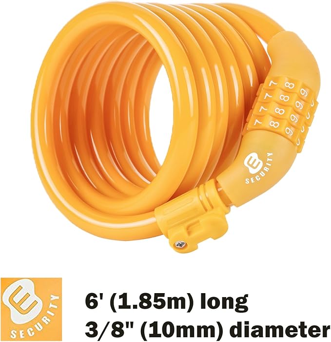 Etronic Bike Lock M6, Cable Lock 6 Feet Long Coiled Security Resettable Combo Combination Lock Bicycle Lock with Mounting Bracket