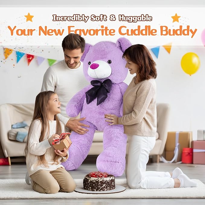MorisMos Bow Tie Giant Teddy Bear 4 Feet, 47inch Big Lavender Teddy Bear Stuffed Animal Plush for Girlfriend, Boyfriend, Purple