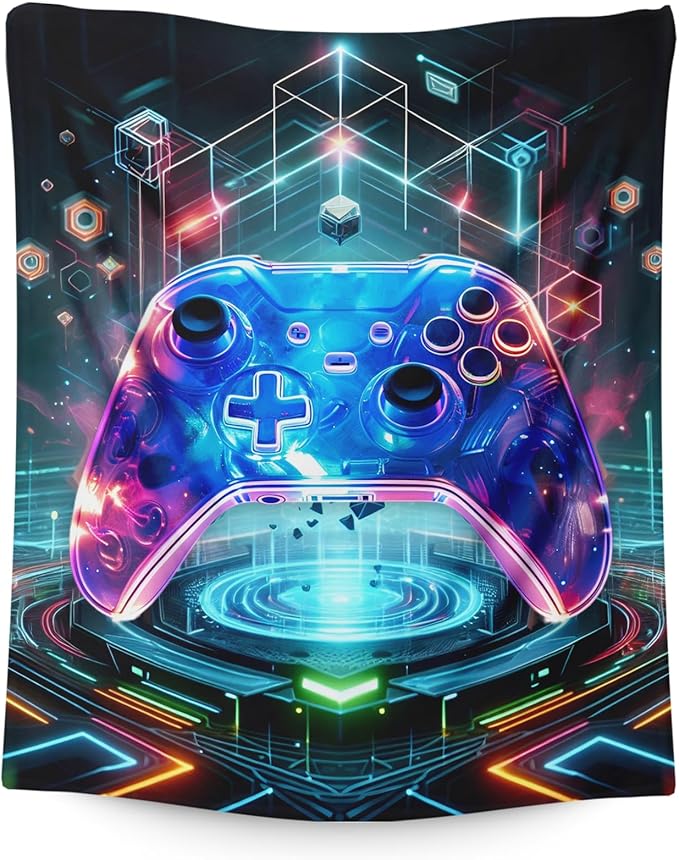 Gamer Throw Blanket for Boys - 60x50 Inches Throw Size Game Themed Gifts for Teens, Girls - Cozy Comfortable Blankets for Bed, Couch Decorations - Gaming Accessories for Teenager Room