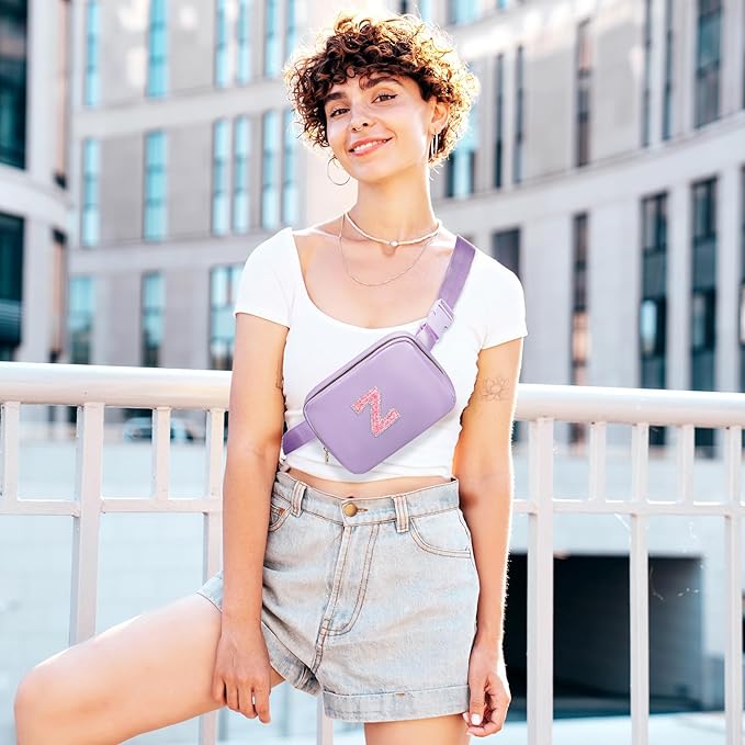 Cute Gifts for Girls Teens, Birthday Gifts for Sister Daughter Her, Travel Essentials, Teen Girl Essentials, Waist Packs Teen Trendy Stuff Belt Bag Crossbody Initial Letter Bag (Lavender, Z)