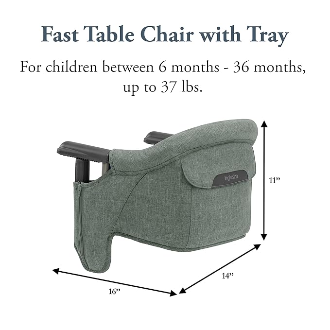 Inglesina Fast Table Chair - Pine Green Melange + Fast Dining Tray - Portable Baby High Chair - for Babies & Toddlers up to 37 lbs - Fits Tables 0.8'' to 3.5'' Thick - Compact - Travel Bag Included