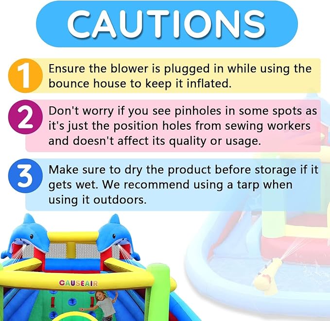 Inflatable Water Slide with Bounce House,Dolphin Styling,Splashing Pool,Double Water Cannon,Climbing Wall,Heavy Duty GFCI Blower,Inflatable Water Park Slide for Kids Backyard Summer