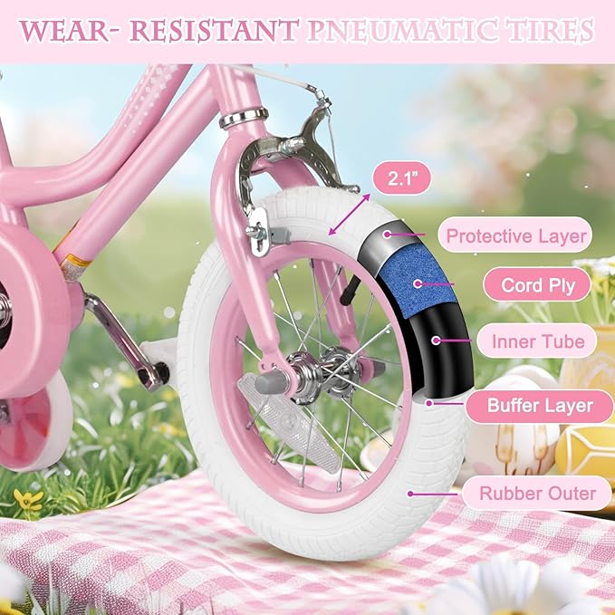 XJD Girls Bike for Toddlers and Kids Ages 2-12 Years Old,12 14 16 Inch Kids Bike with Training Wheels & Basket