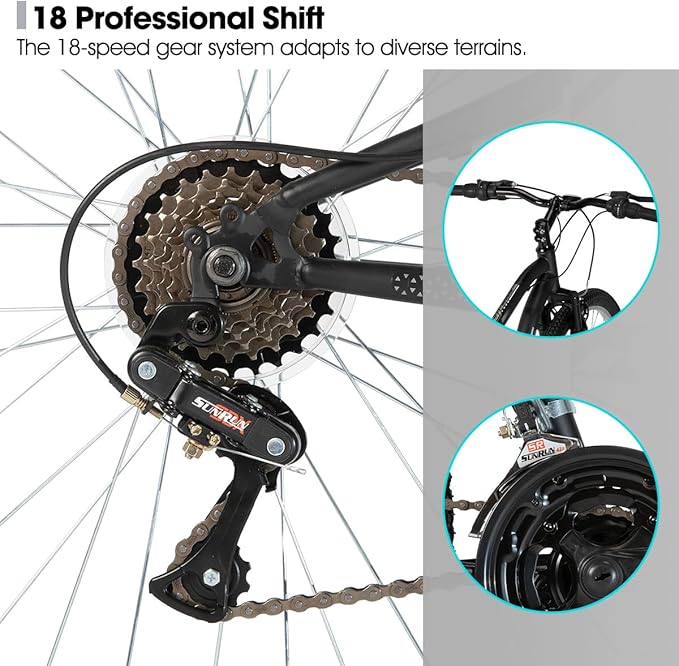 Hiland Full Suspension Mens Mountain Bike, 18 Speed, 26 Inch Wheel, Dual V Brake Bike for Men Womens Adult Bicycle