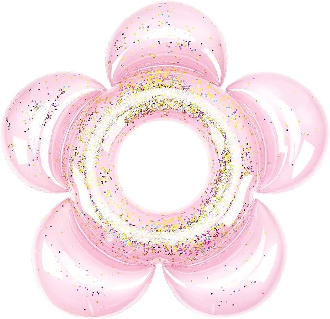 HeySplash Pool Floats for Adults, Large Floats Inflatable Floatie Loungers with Glitter, Swim Tube River Lake Wedding Bride Engagement Party Decor Toy Raft, Flower Bachelorette Fun Decor, Light Pink