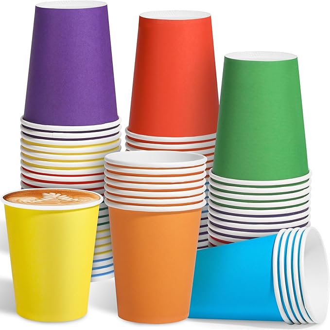 72 Pieces Rainbow Paper Cups 9 Oz Disposable Coffee Paper Cups Multicolor Party Cup Beverage Drinking Cup for Wedding, Birthday, Holiday Party, DIY, and Picnic