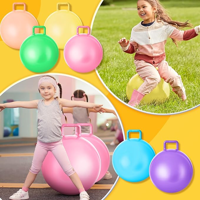 Lewtemi 6 Pcs Hopper Ball Carnival Outdoor Games 20 Inch Jumping Hopping Inflatable Bouncing Ball with Handle and Air Pump for Adults Sport Exercise (Light Colors)