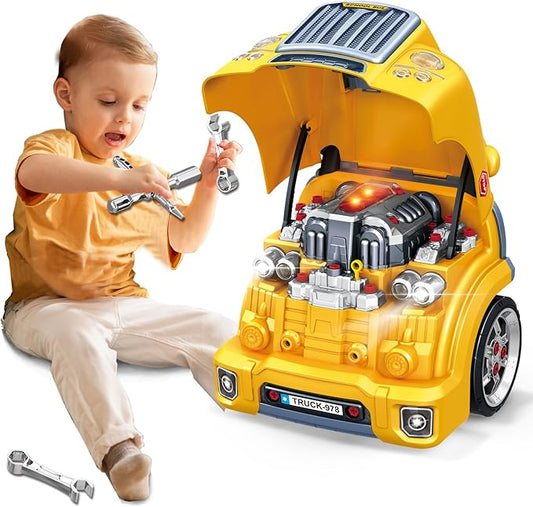 MUGEYMYD Large Truck Engine Toy for Kids 3-5, Take Apart Motor Vehicle Pretend Play Car with Light and Sound, Kids Mechanic Workshop Set, Toy Engine Building Kit for Toddlers.