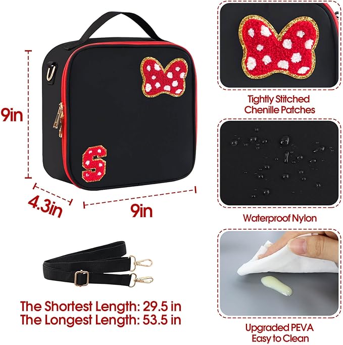 Preppy Initial Bow Mouse Lunch Bag, Kids Insulated Lunch Box Gifts for Teen Girls Daughter, Reusable Soft Lunch Containers Crossbody Cooler Bag Must Haves for Park Travel School Work Picnic Black S