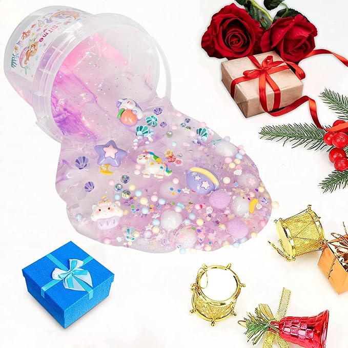 Clear Slime Unicorn Dreamy Glitter,10 oz Slime Bucket with 12 Bags Set,Party Favors,Great for Birthday Gifts for Girl and Boys,Christmas Stocking Stuffers